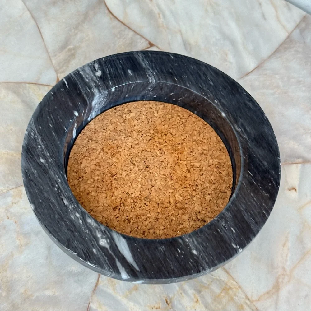 Round‎ Black Marble Tray with Cork Center Wine/Champagne Marble Bottle Coaster